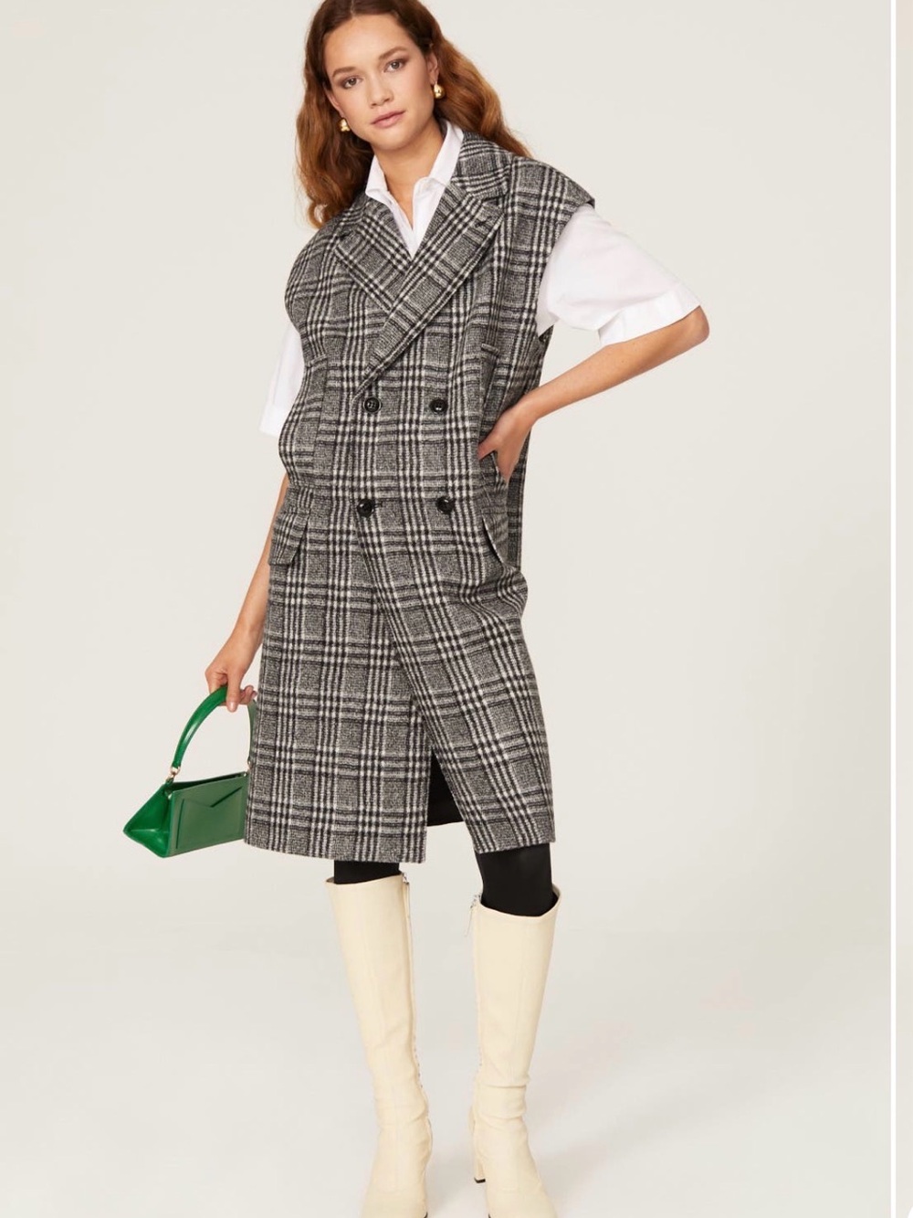 Baum und Pferdgarten Oversized Decka Plaid Merino Wool Long Vest US 6 / EU 36